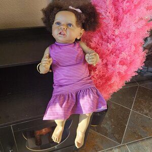 🆕22Inch African Americans Newborn Doll with Soft Cloth Body with Two Afro Puff